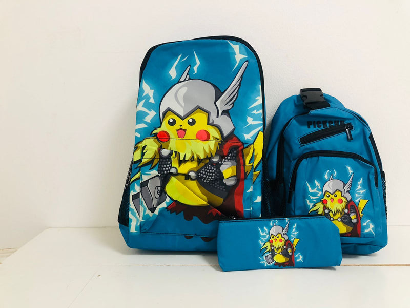 CONJUNTO DE MOCHILA PIKACHU POKEMON THOR - NOVO