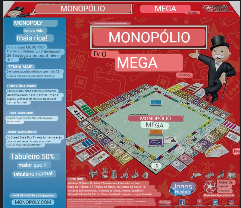 MONOPÓLIO THE MEGA EDITION PARA 2 A 8 JOGADORES