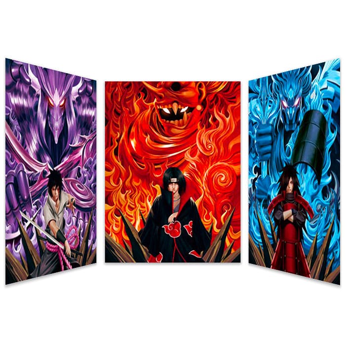 QUADRO DECORATIVO 3D SASUKE ITACHI MADARA - NOVO